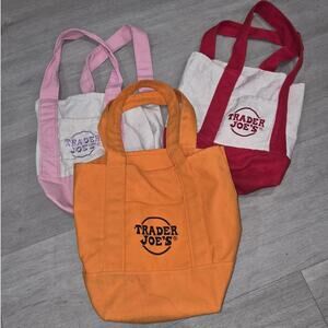 Trader Joe's Pink,Orange & Red Tote Bag Bundle